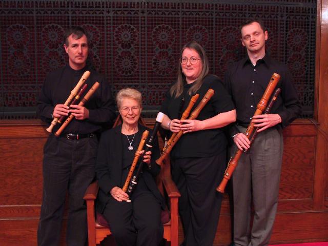 The Wireless Consort members: Lee Lattimore, Sara Funkhouser, Susan Richter, Cornell Kinderknecht [The Wireless Consort Recorder Quartet concert at Christ Episcopal Church - Dallas, TX, March 28, 2004]
